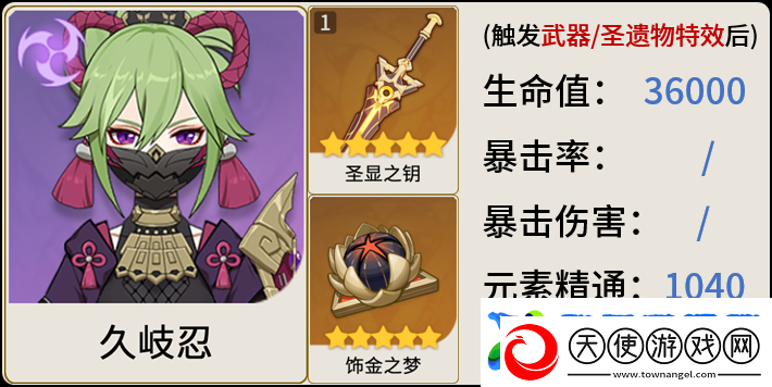 原神久岐忍毕业面板是什么