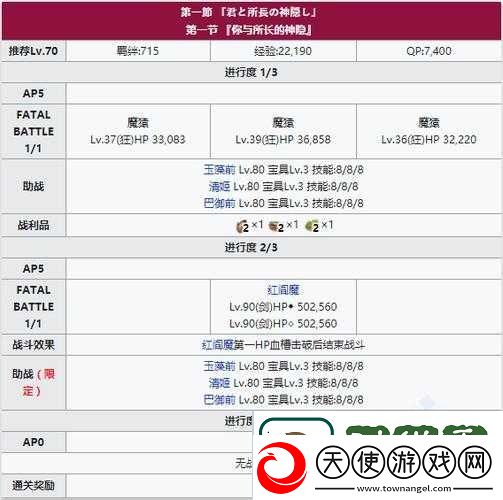 FGO万圣二期主线本第一节详细配置及掉落物品一览表