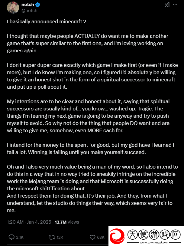 我的世界主创宣布开启续作开发